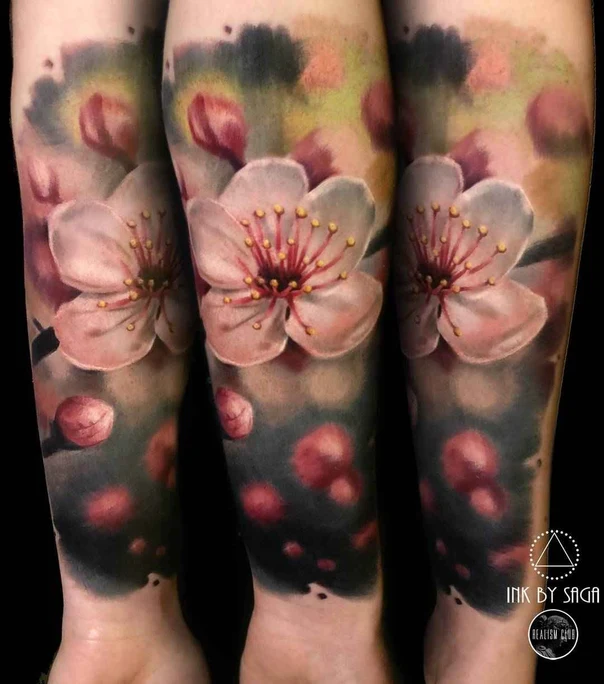 Realism Flower, Cherry blossom tattoo on Forearm