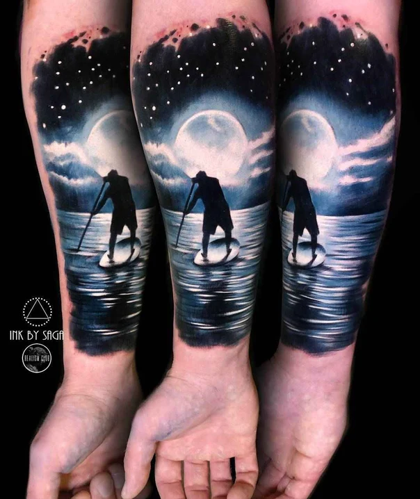 Realism Moon, Water tattoo on Forearm