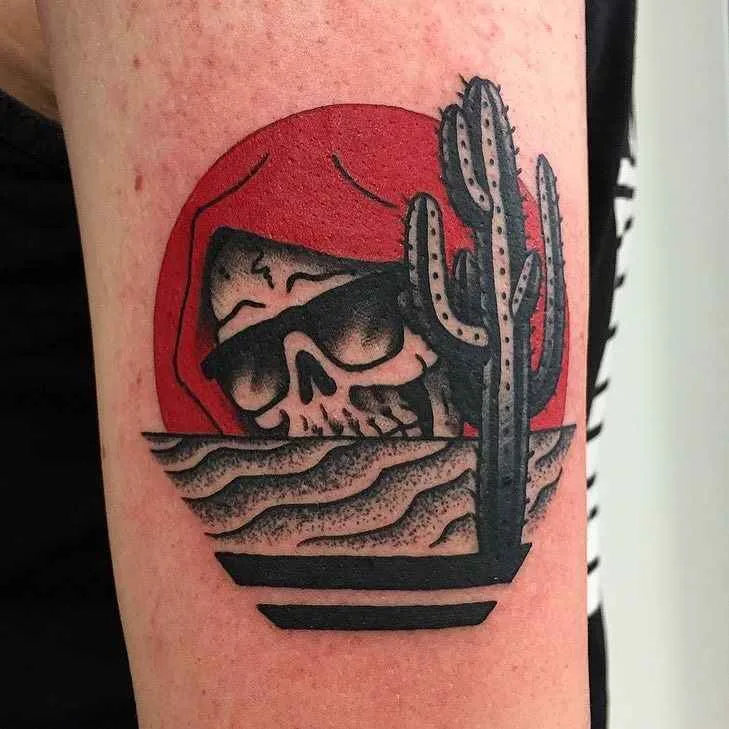 Tattoo artist Frankie Caraccioli The Death cloack traditional color tattoo Death in Paradise