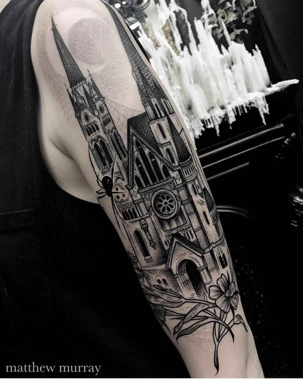 Blackwork Church, Spider tattoo on Forearm