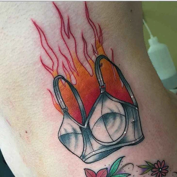 Illustrative Bra, Fire tattoo on Chest
