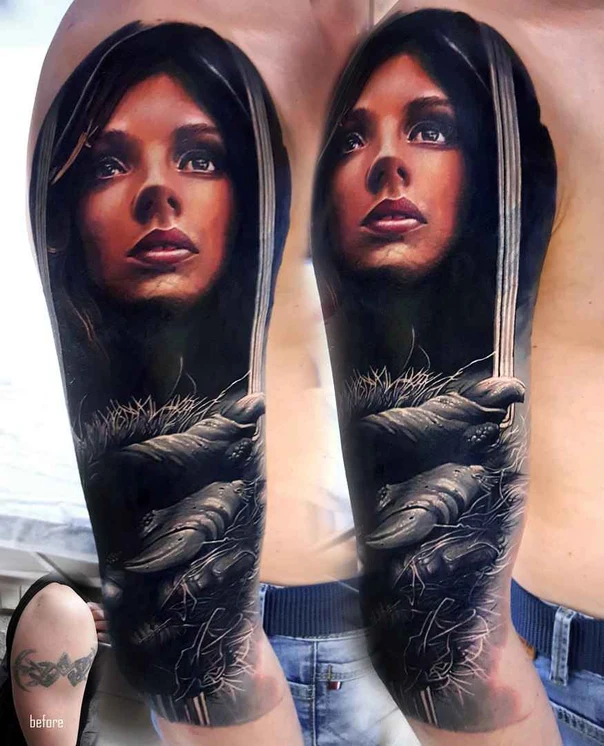 Реализм Portrait, Face tattoo на Полный рукав