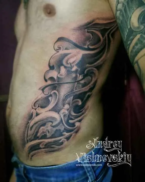 male black and grey black and grey 타투 부위 ribcage #10802 | 타투이스트 Андрей Вишневский