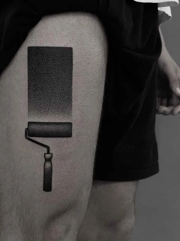 black and grey blackwork tattoo on thigh #10822 | Tattoo Artist Илья Брезинский