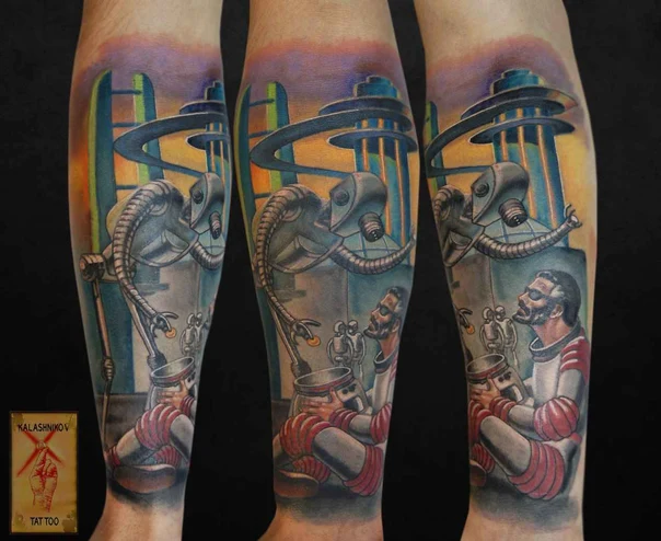 Сюрреализм Robots, Astronauts tattoo на Предплечье