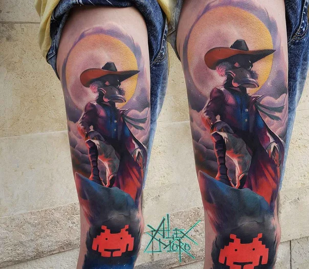 Иллюстративная Character, Space invader tattoo на Thigh