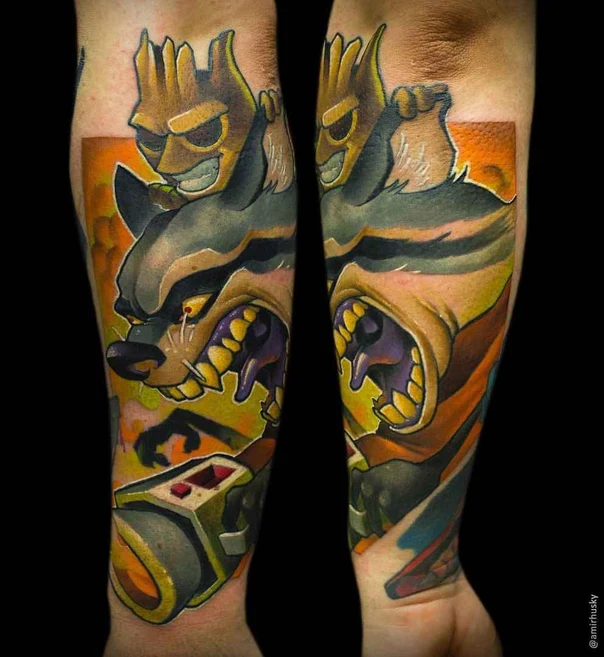 Cartoon Character, Animal tattoo на Предплечье