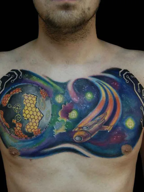 male color biomechanical 纹身 在 chest #10772 | 纹身师 Макс Калашников