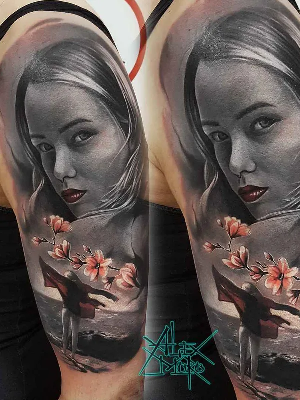 female black and grey realism Tatuagem em upper arm #10799 | Tatuador Александр (Alex Moro) Морозов