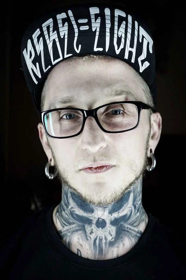 Black & Grey Skull, Ornamental tattoo on Neck
