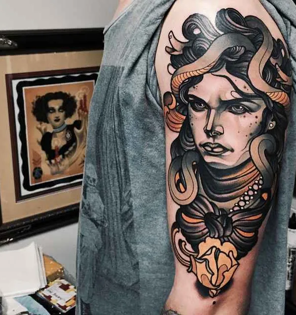 color neo traditional 纹身 在 upper arm #19241 | 纹身师 Jacob J Gardner