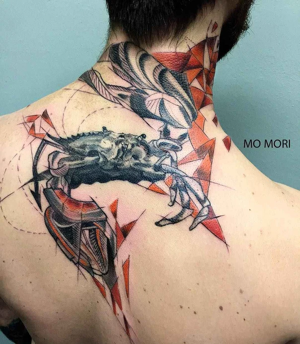 Geometric Crab, Geometric tattoo on Back of Neck