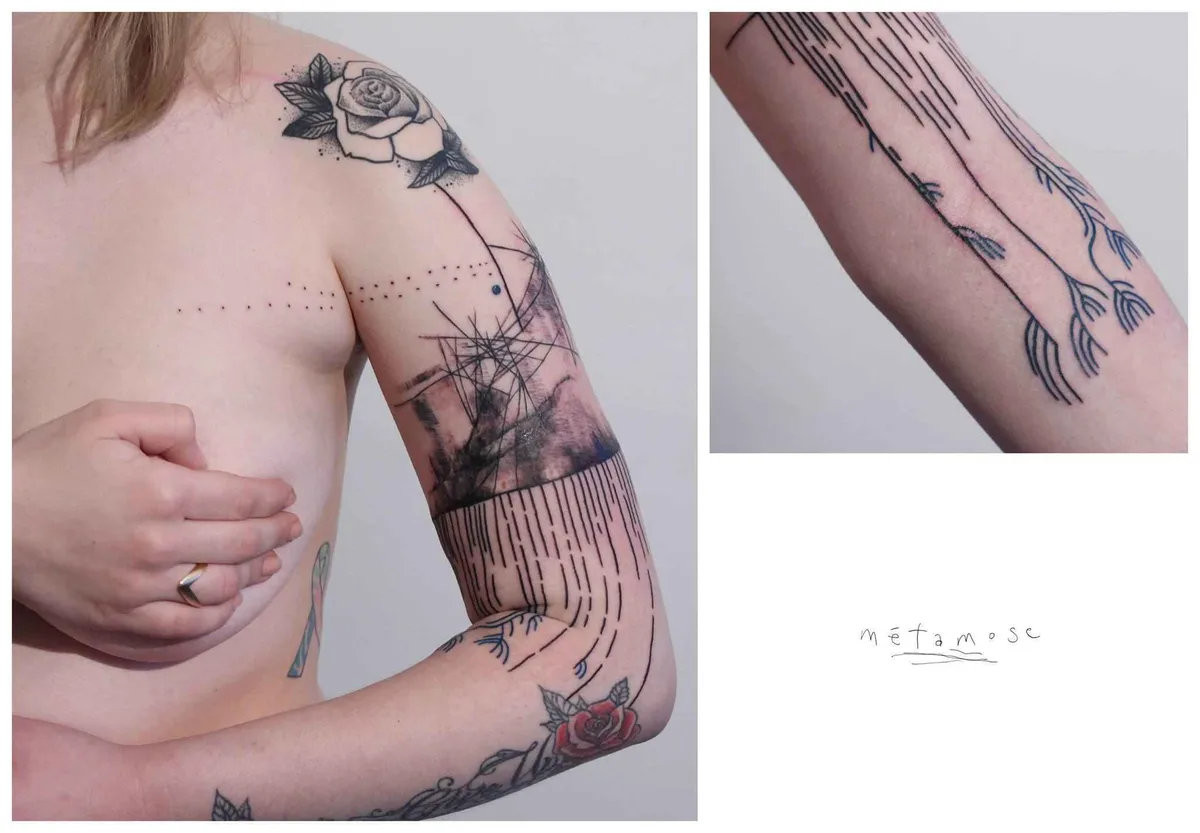 Tattoo artist Maison Métamose authors color and black abstract tattoo | Paris, France