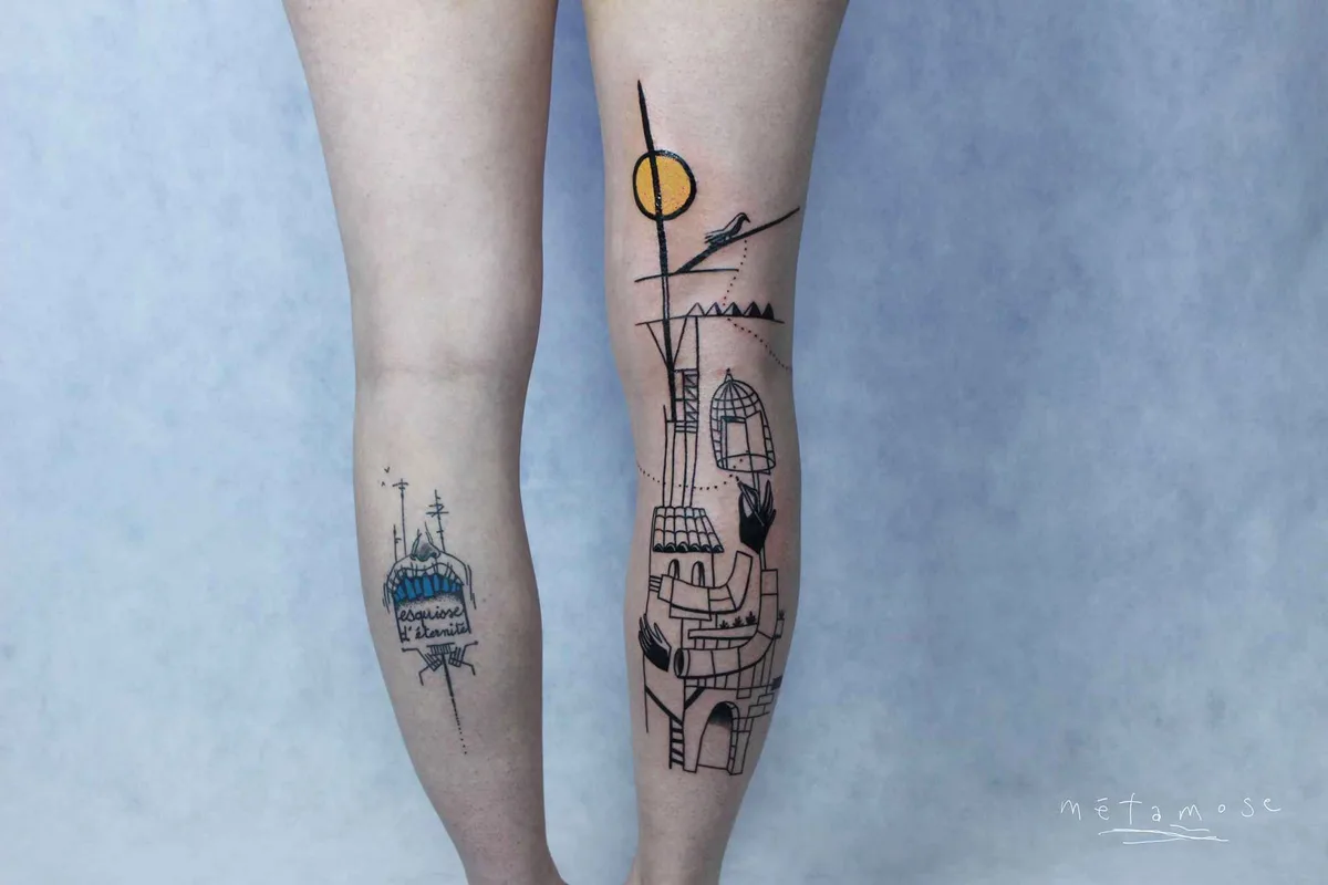 Tattoo artist Maison Métamose authors color and black abstract tattoo | Paris, France