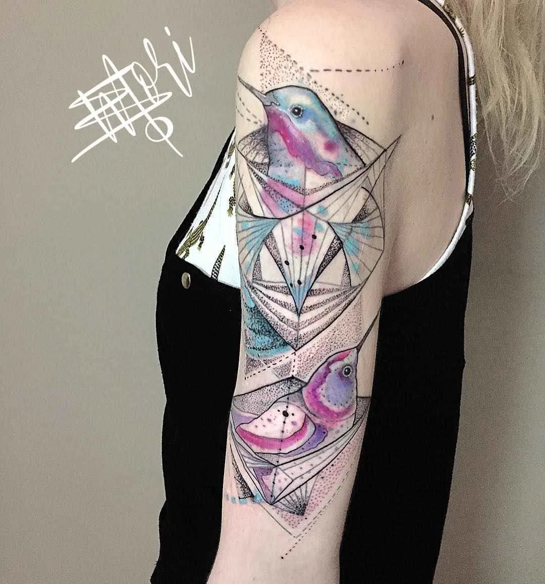 Tatuagem do artista Mo Mori estilo esboço de tatuagem aquarela | Alemanha, Berlim