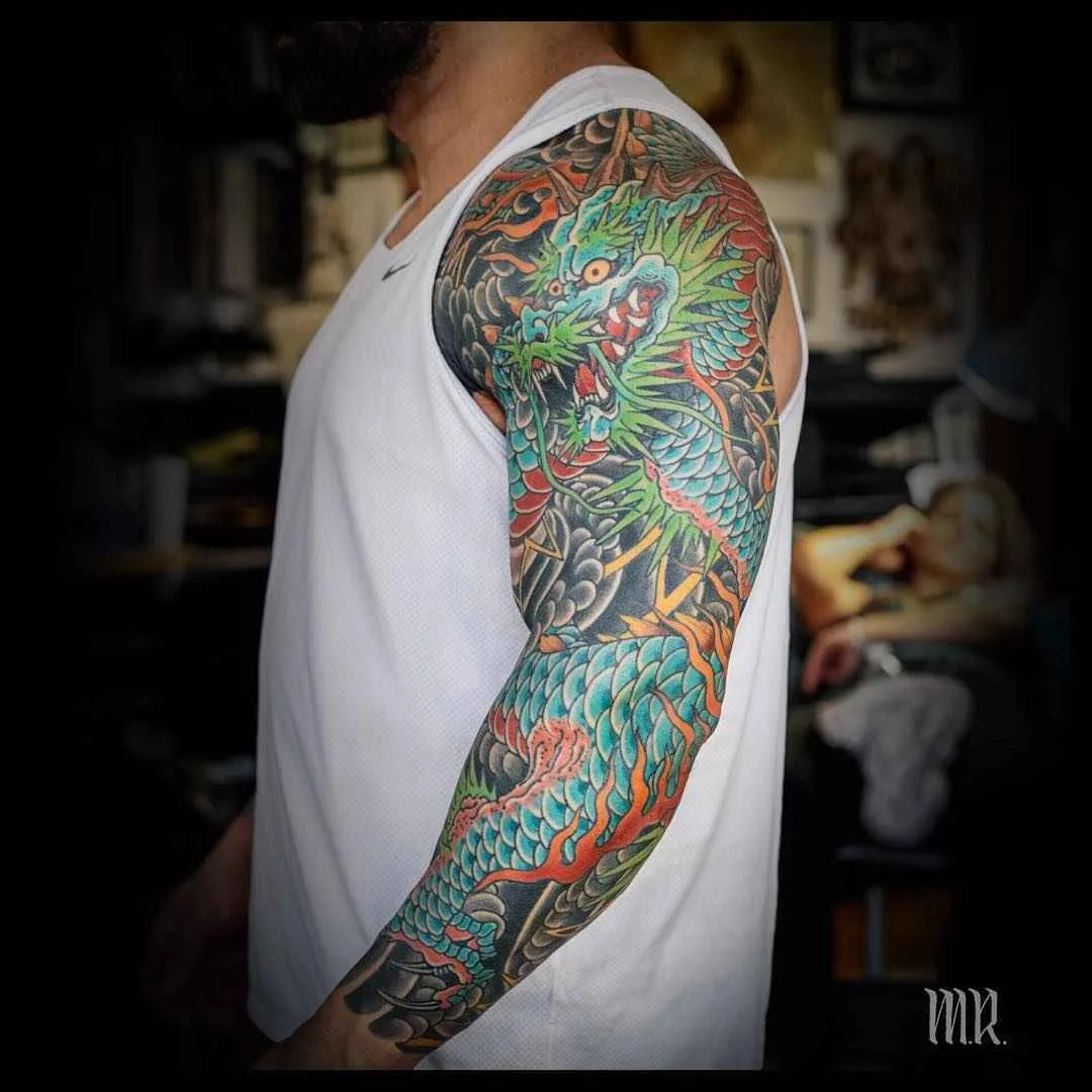 Tatuagem artista Mike Rubendall, cor, preto&cinza tatuagem oriental japonesa | USA