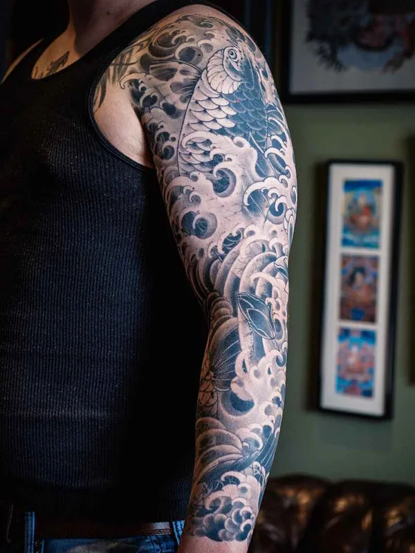 male black and grey japanese Tatuagem em full sleeve #19870 | Tatuador Mike Rubendall
