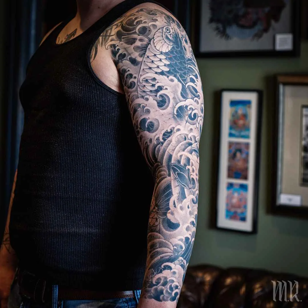 Tatuagem artista Mike Rubendall, cor, preto&cinza tatuagem oriental japonesa | USA