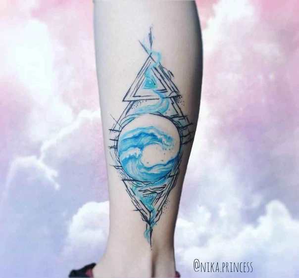 Акварель Wave, Geometric shapes tattoo на Икра