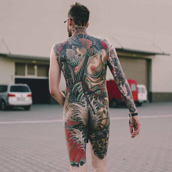Japanese Geisha, Waves tattoo on Full body