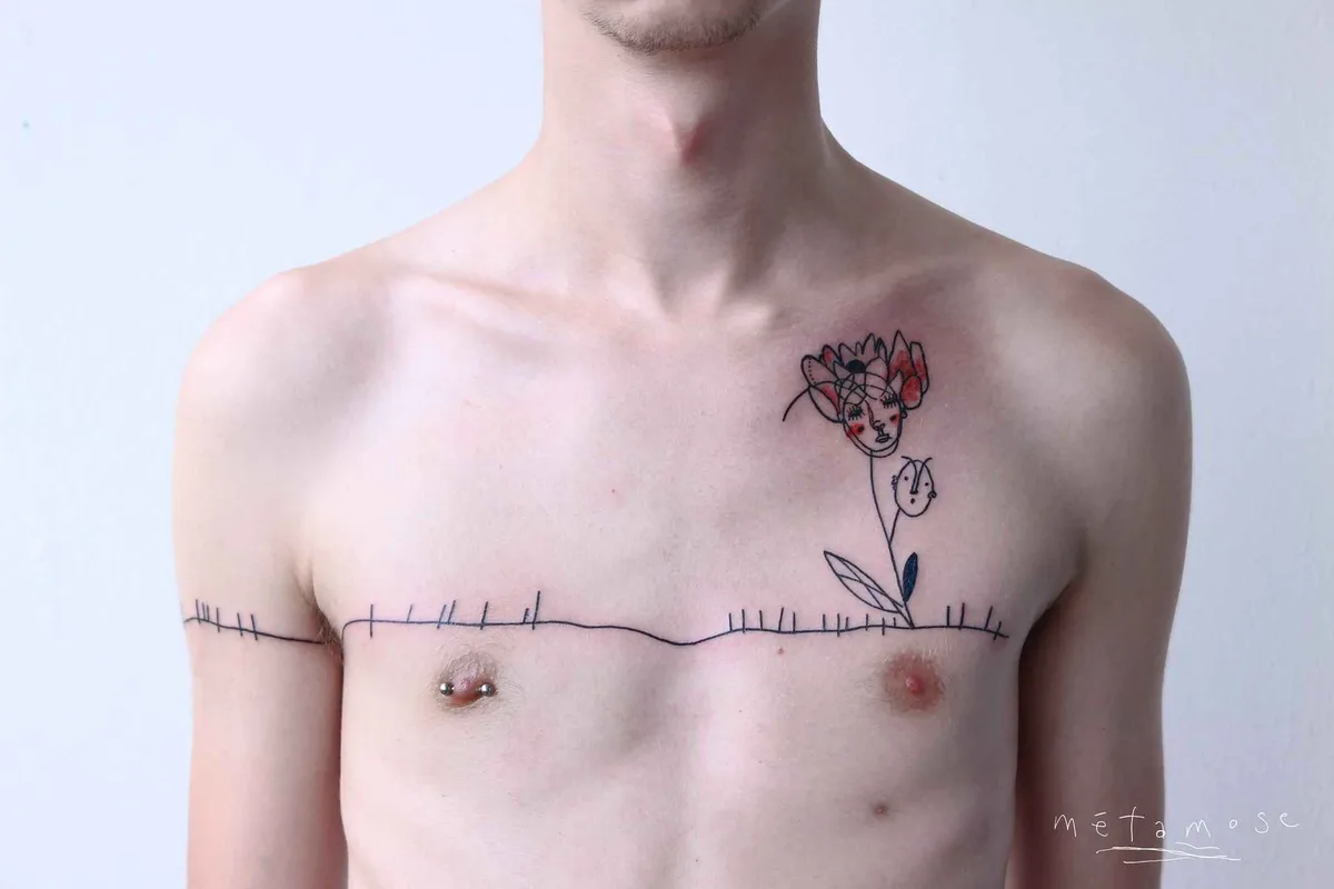 Tattoo artist Maison Métamose authors color and black abstract tattoo | Paris, France