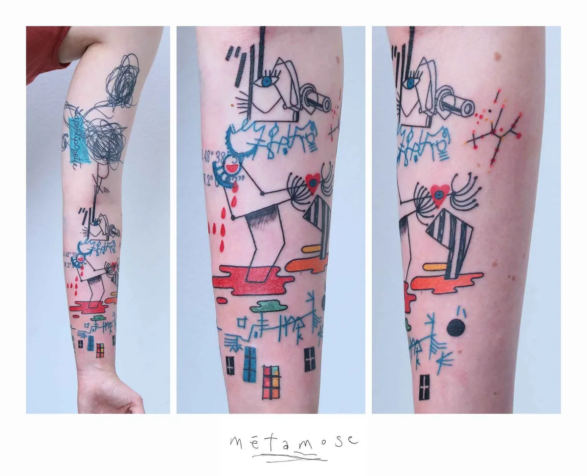 Tattoo artist Maison Métamose authors color and black abstract tattoo | Paris, France