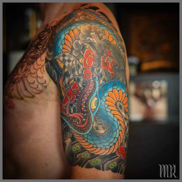 Japanese Dragon, Demon tattoo on Full Sleeve