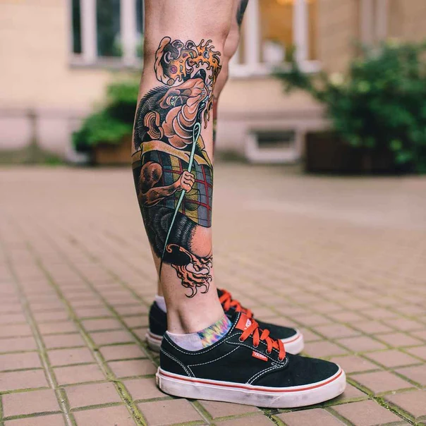 New School Monster, Figure tattoo on Calf
