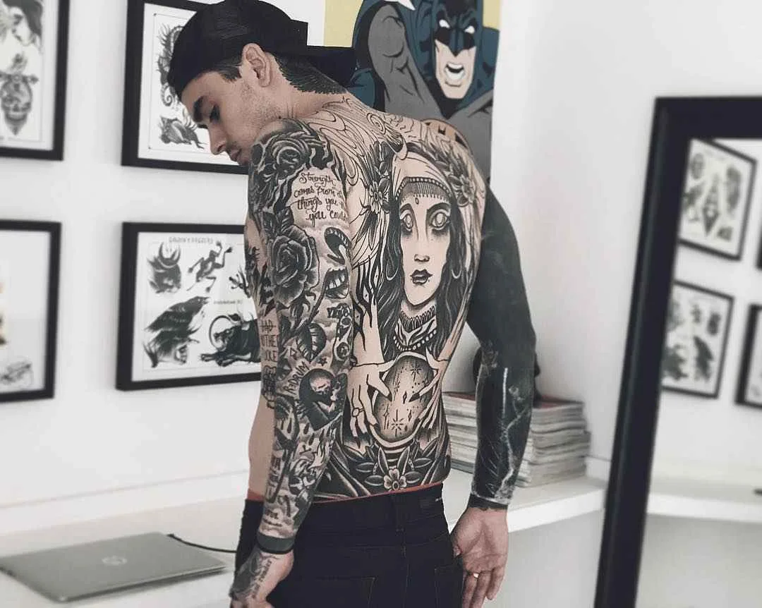 Tattooed model Jose Prager, male alternative photo model, tattooed guy | USA