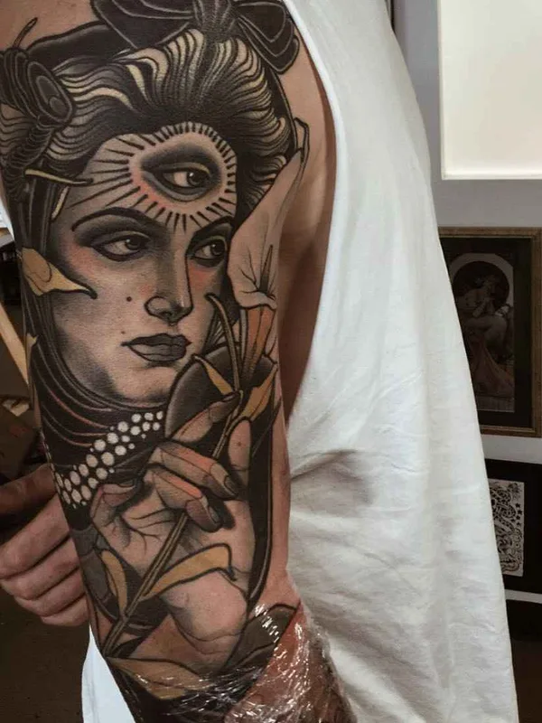black and grey neo traditional 纹身 在 forearm #19237 | 纹身师 Jacob J Gardner