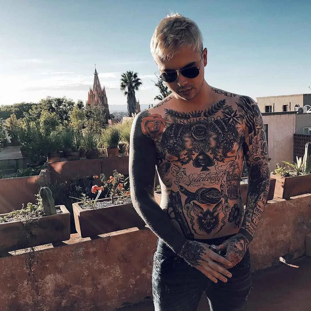 Tattooed model Jose Prager, male alternative photo model, tattooed guy | USA
