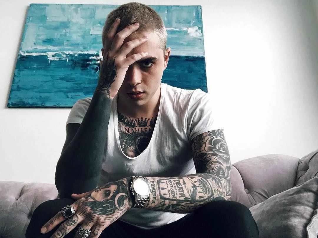 Tattooed model Jose Prager, male alternative photo model, tattooed guy | USA