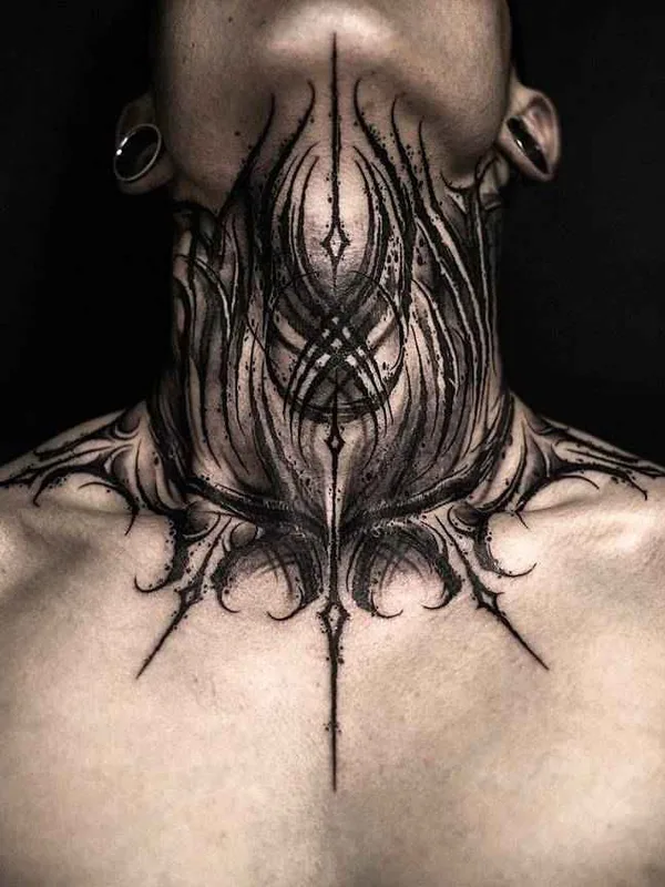 male black blackwork 纹身 在 neck #19669 | 纹身师 YZTATTOO BBK