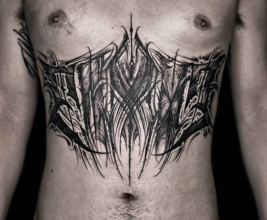 Tattoo artist YZTATTOO BBK authors style darklettering blackwork tattoo | China