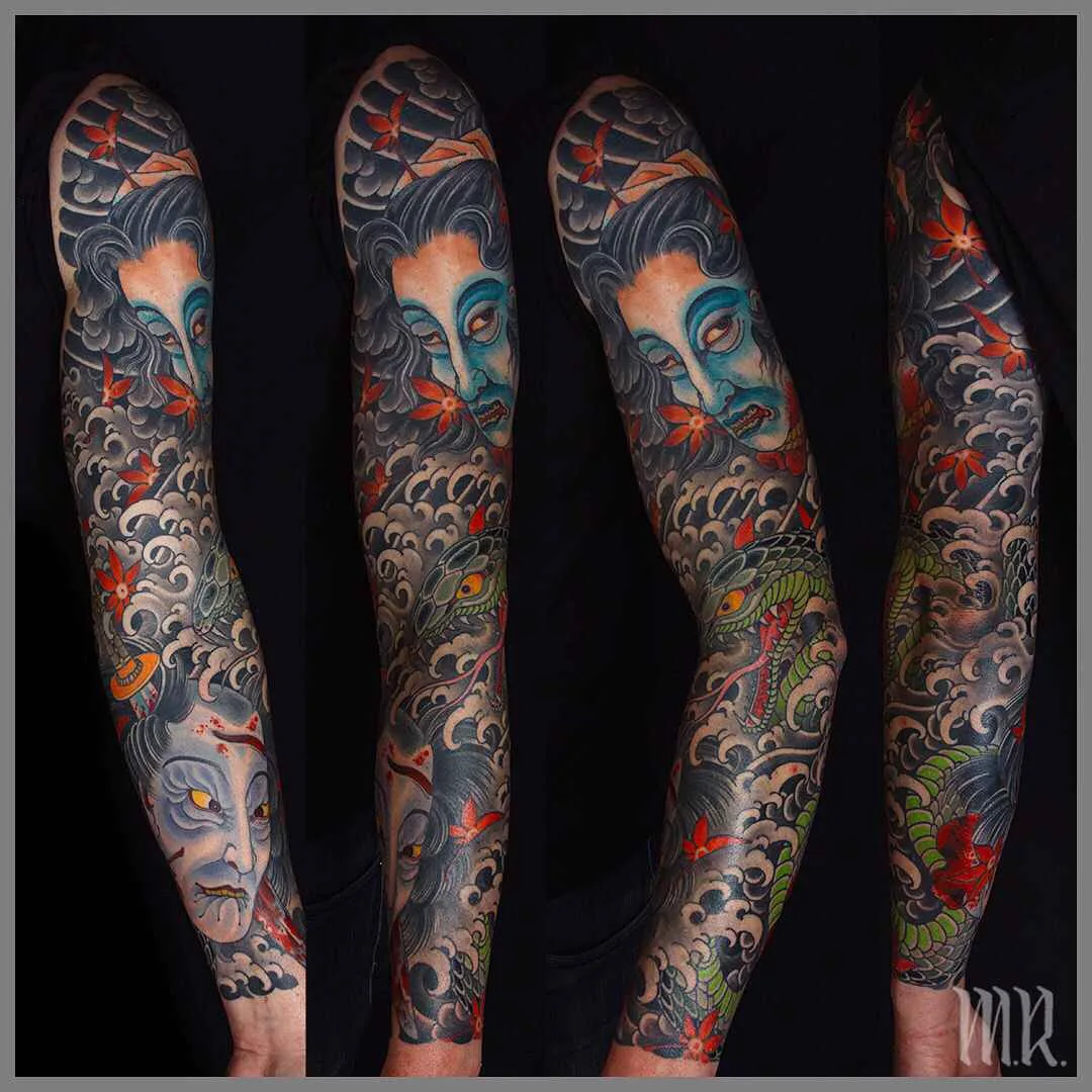 Tatuagem artista Mike Rubendall, cor, preto&cinza tatuagem oriental japonesa | USA