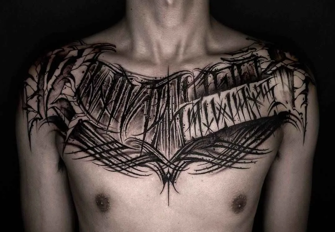 Tattoo artist YZTATTOO BBK authors style darklettering blackwork tattoo | China
