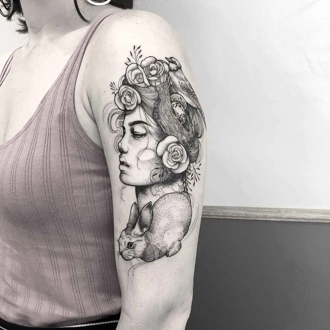 Tatuador(a) Sandra Cunha authors style blackwork tattoo, linework, surrealism | Brasil