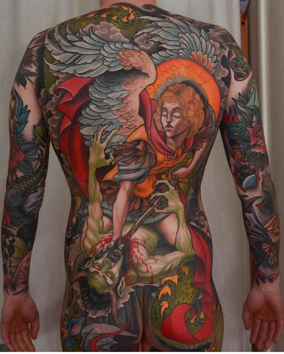 Tattoo artist Peter Lagergren, color aythors style tattoo, new school, neo traditional, oriental, japanese | Sweden