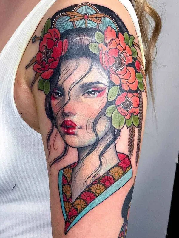 female color realism 纹身 在 upper arm #20288 | 纹身师 Hannah Flowers