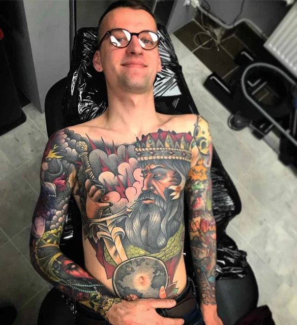 Neo Traditional King, Sword tattoo on Full Sleeve