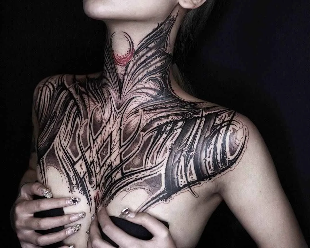 Tattoo artist YZTATTOO BBK authors style darklettering blackwork tattoo | China