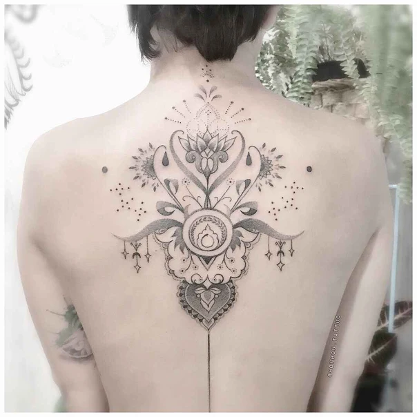 Ornamental Mandala, Floral tattoo on Upper Back