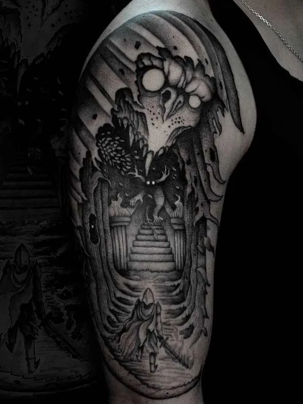 black and grey blackwork Tatuagem em shoulder #19980 | Tatuador Клим Шахнин