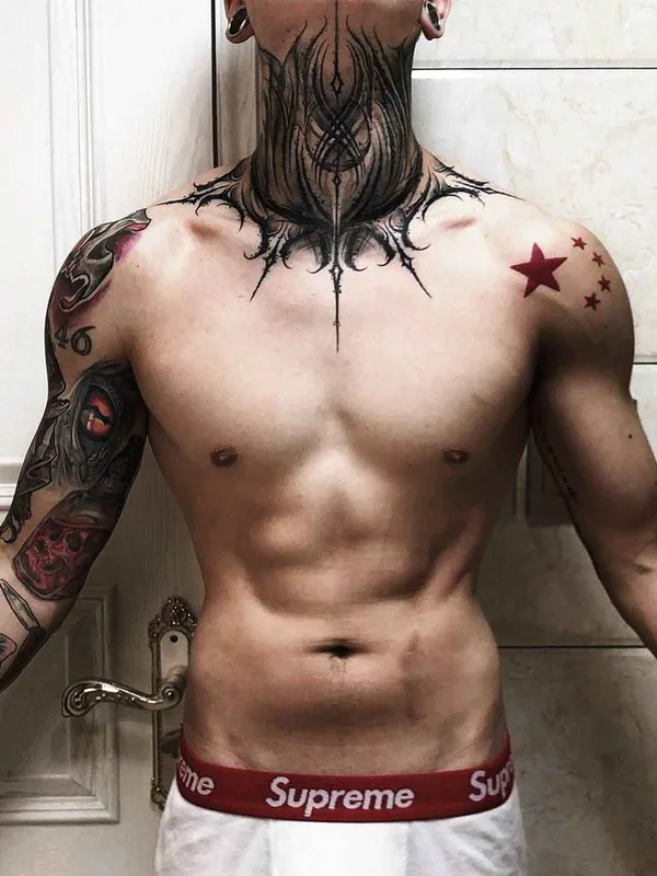 male black blackwork 纹身 在 neck #19676 | 纹身师 YZTATTOO BBK
