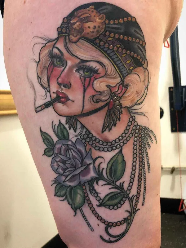 female color neo traditional Tatuaggio su thigh #19812 | Tatuatore Sadee Glover