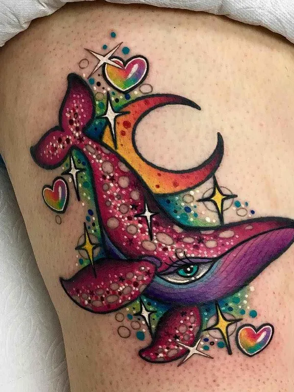 color new school Tatuagem em thigh #20055 | Tatuador Roberto Euán