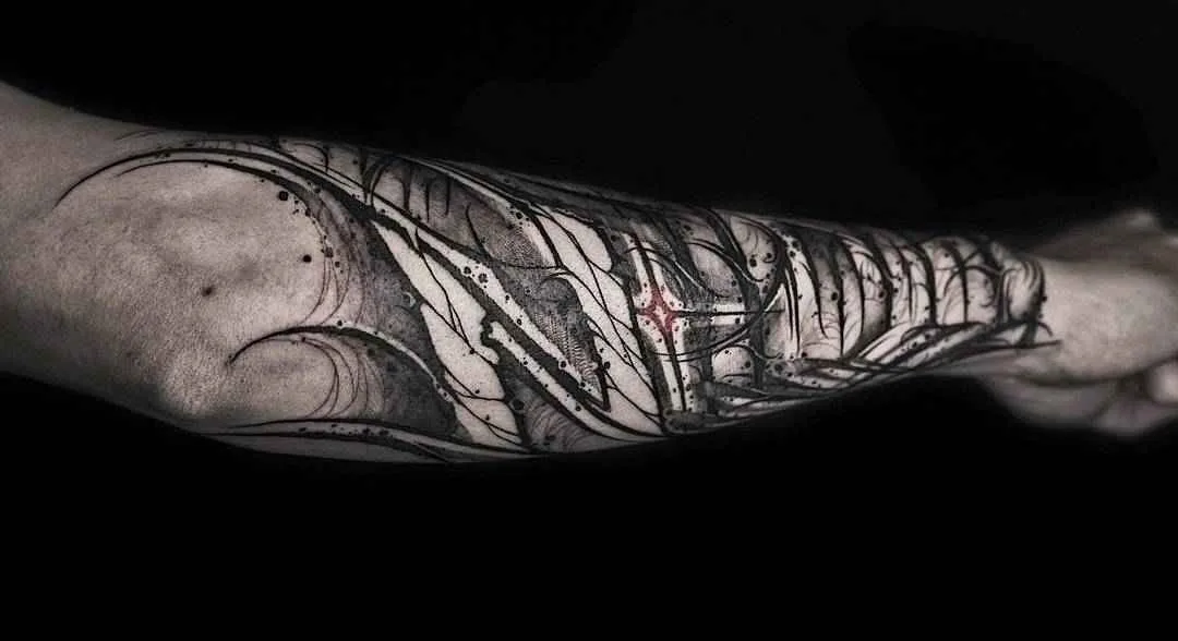 Tattoo artist YZTATTOO BBK authors style darklettering blackwork tattoo | China
