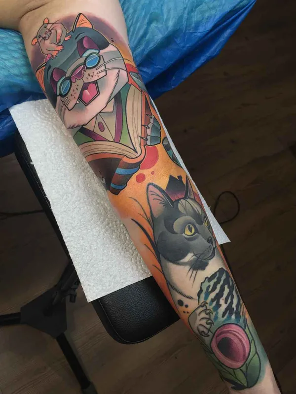 color new school Tatuagem em full sleeve #19041 | Tatuador Lehel Nyeste