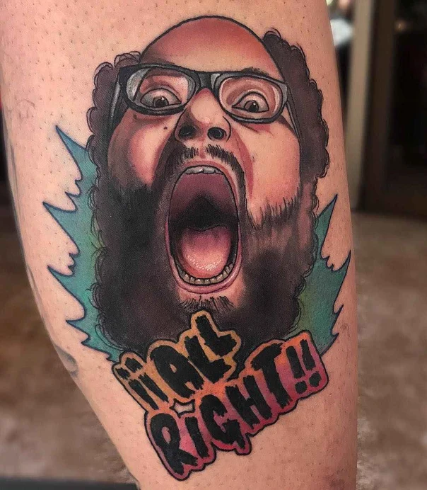 Illustrative Portrait, Lettering tattoo on Forearm