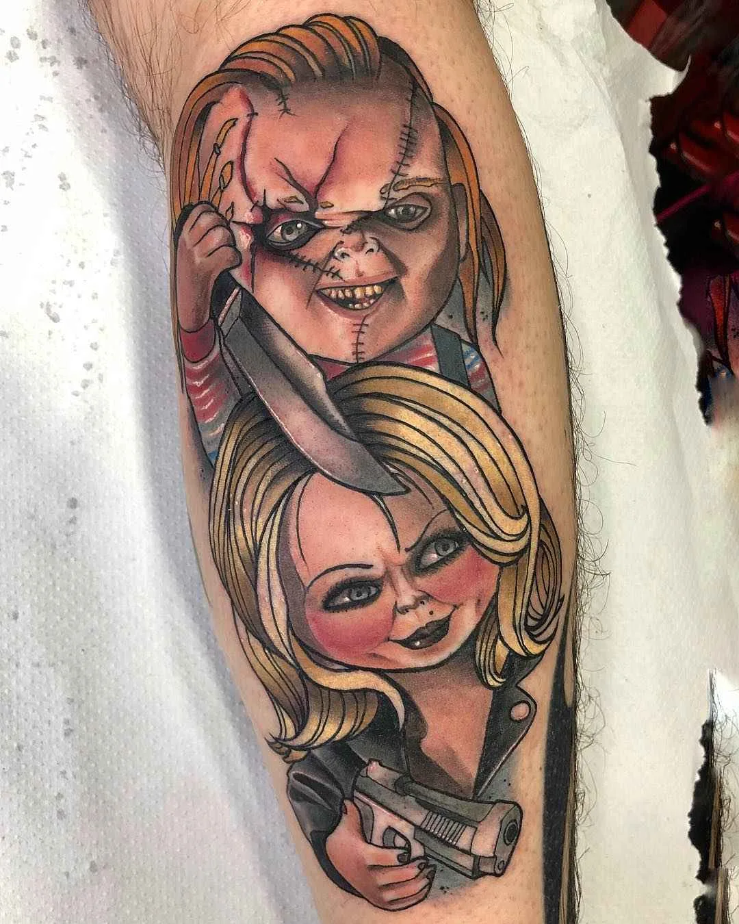 Artista di tatuaggi Raquel Escudero, tatuaggio a colori neo tradizionale di film | Spagna